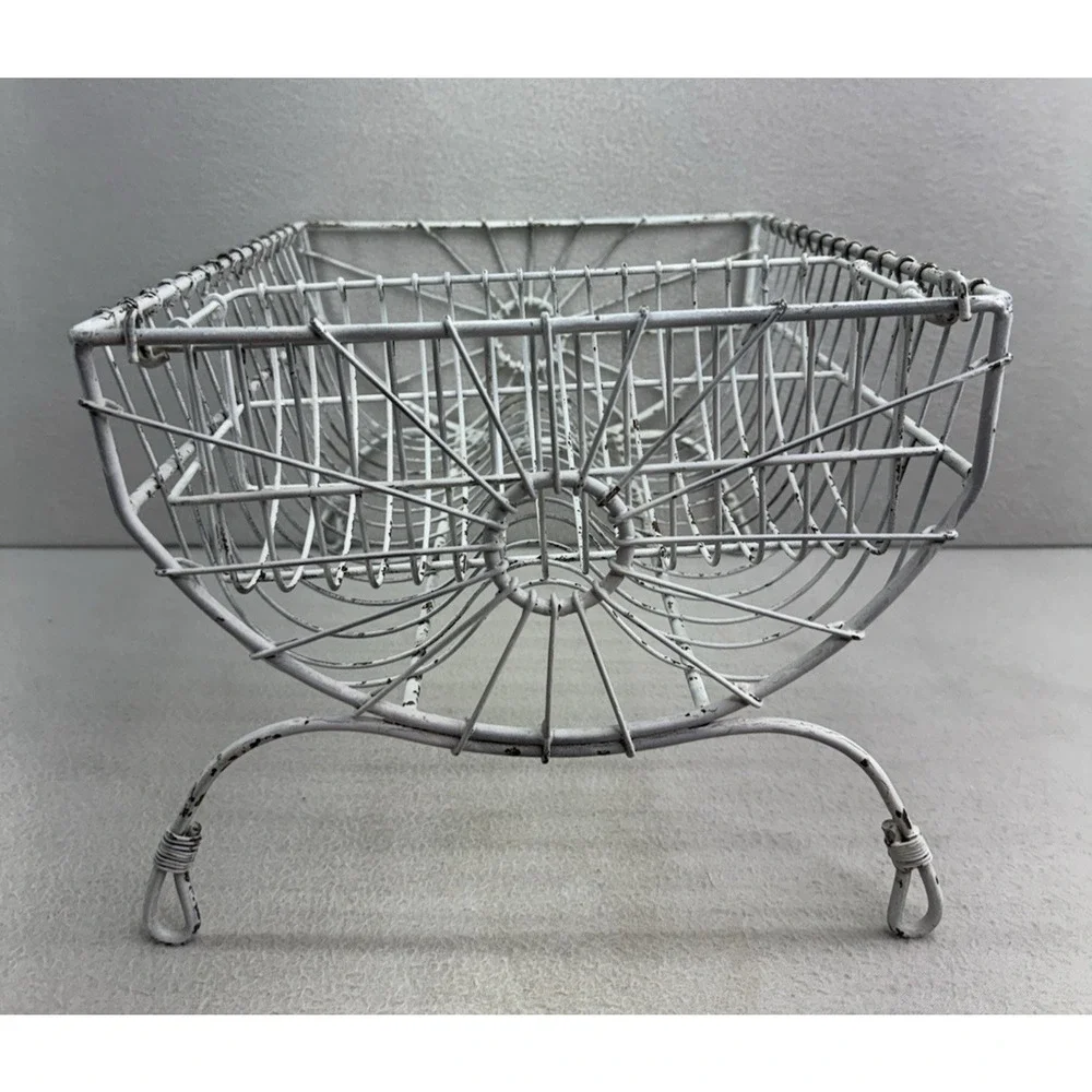 French Style Dish Rack White Wire Metal Farmhouse Counter Drying Rack VTG - Picture 3 of 13